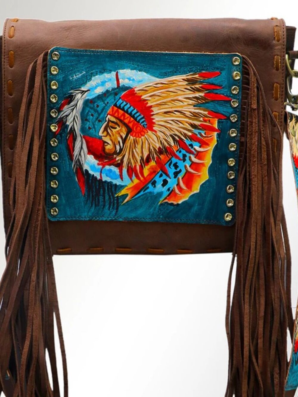American Darling Boho Spirit War Spirit Headpiece Fringe Crossbody Bag - Picture 5 of 6
